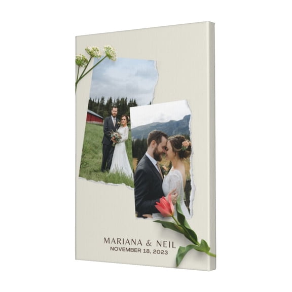 Custom Canvas Prints Pale Green Ripped Edge Paper Photo Frame Wedding Portrait Personalized Photo Image Collage DIY Framed Kit Wall Art Picture Room Decor 16x20 inch