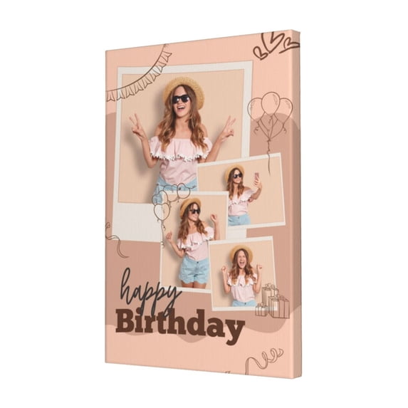 Custom Canvas Prints Peach Pink Birthday Personalized Photo Image Collage DIY Framed Kit Wall Art Picture Room Decor 16x20 inch