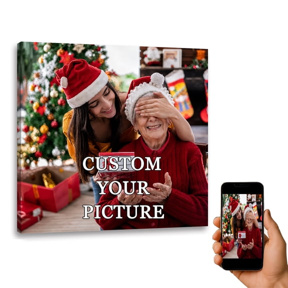 Custom Canvas Prints with Your Photos Christmas Wall Art Decor Personalized Pictures Print, Customized Gifts for Mom Dad Pet Family(8x8in) Ready to Hang