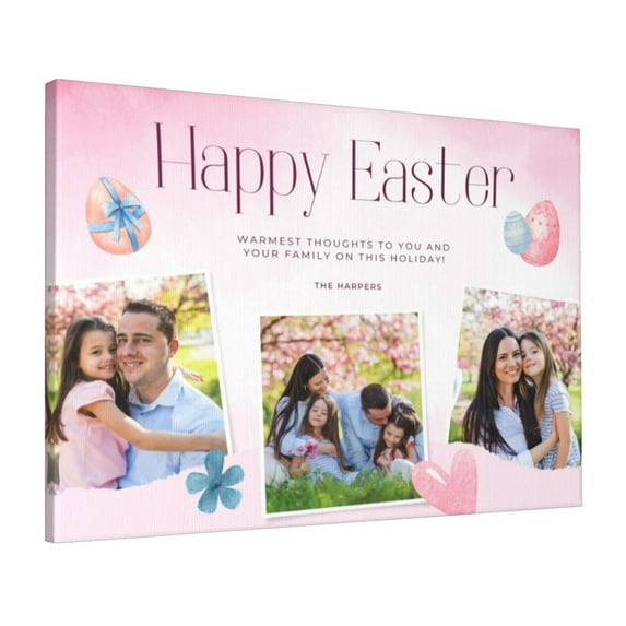 Custom Canvas Prints Pink Blue Happy Easter Greeting Personalized Photo Image Collage DIY Framed Kit Wall Art Picture Room Decor 16x20 inch