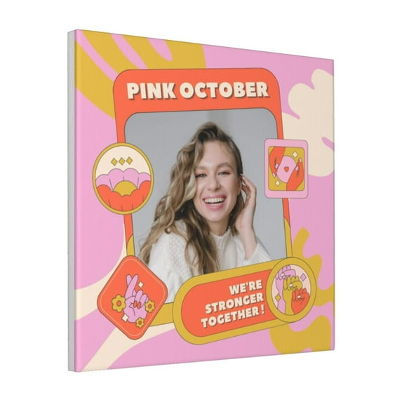Custom Canvas Prints Pink Orange Creative Modern Pink October Twibbon Picture Personalized Photo Image Collage DIY Framed Kit Wall Art Picture Room Decor 18x18 inch