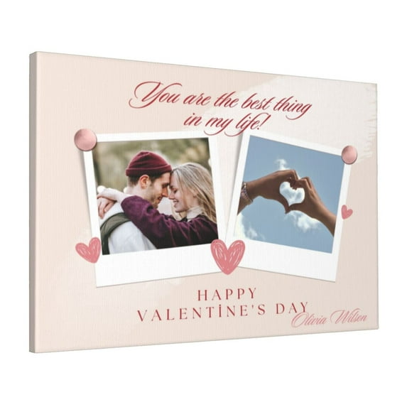 Custom Canvas Prints Pink White Minimalist Aesthetic Happy Valentine's Day Personalized Photo Image Collage DIY Framed Kit Wall Art Picture Room Decor 16x20 inch