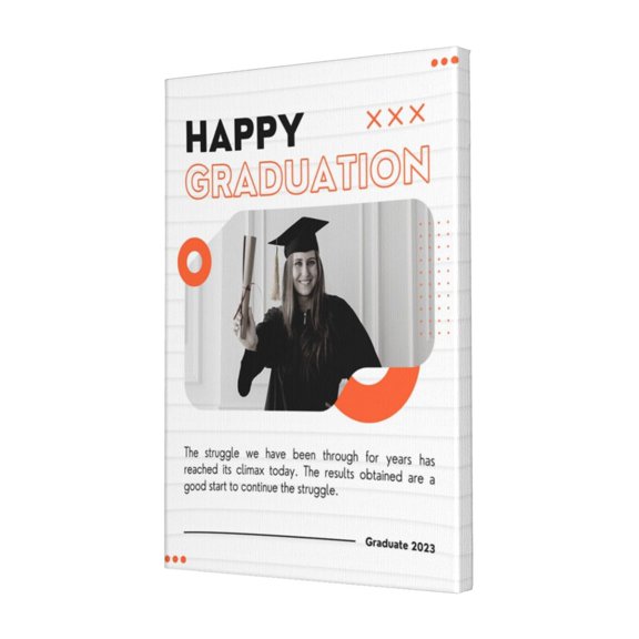 Custom Canvas Prints White Orange Simple Happy Graduation Personalized Photo Image Collage DIY Framed Kit Wall Art Picture Room Decor 16x20 inch