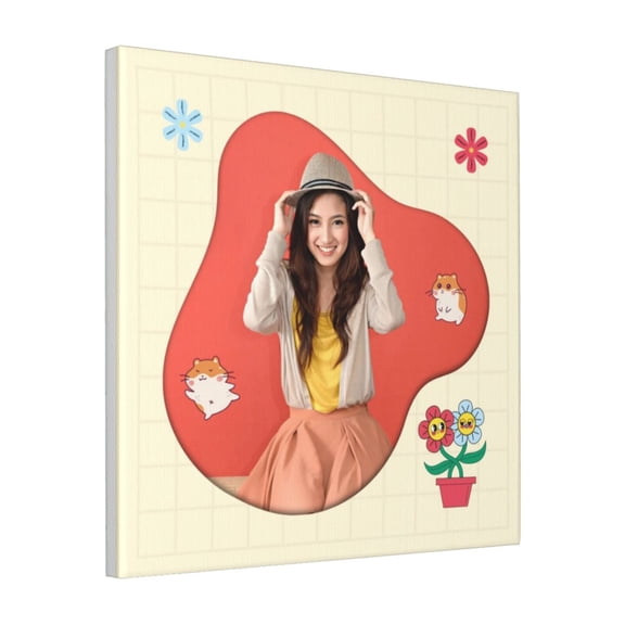 Custom Canvas Prints Yellow And Pink Cute Personalized Photo Image Collage DIY Framed Kit Wall Art Picture Room Decor 18x18 inch