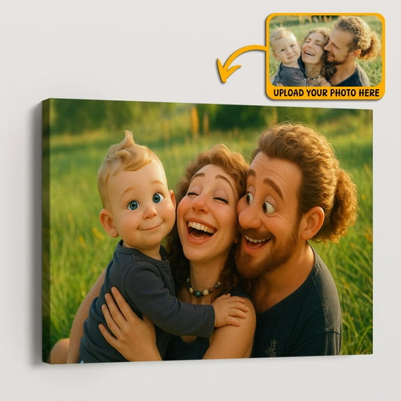 Custom Canvas Wall Art Pixar-Style Custom Framed Portrait - Turn Your Photo into Animated Movie Art - Gift for Family