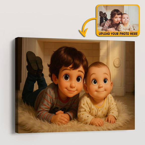 Custom Canvas Wall Art Pixar-Style Custom Framed Portrait - Turn Your Photo into Animated Movie Art - Heartwarming Family Gift 12x8in 18x12in