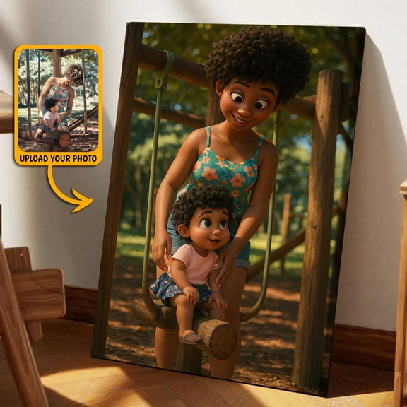 Custom Canvas Wall Art Pixar-Style Custom Framed Portrait - Turn Your Photo into Animated Movie Art - Heartwarming Family Gift