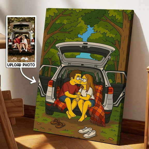 Custom Canvas Wall Art Simpsons-Style Custom Framed Portrait Turn Your Photo into Springfield Cartoon Art Unique Geek Decor & Gift