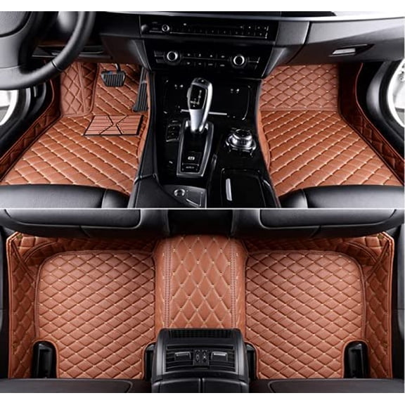 Custom Car Floor Mats for 99.99% Sedan SUV Sports Car Full Coverage Men's Ladies Protective Pads Anti-Slip Leather Floor Lining All Weather Car Floor Mats-Brown