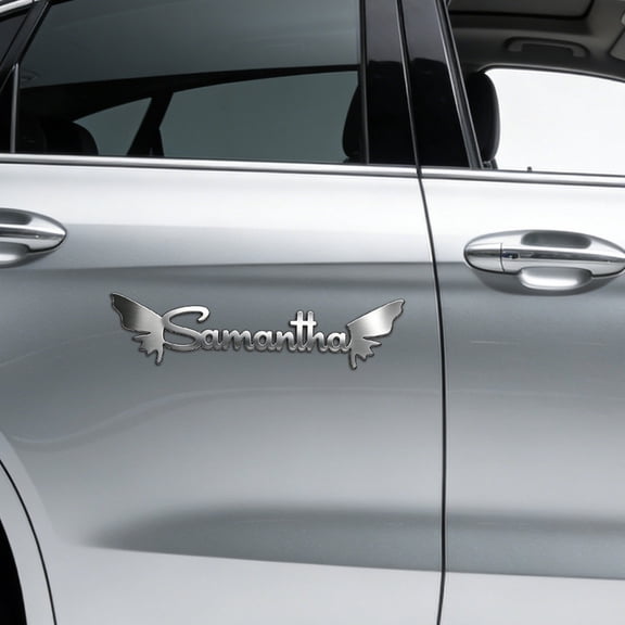 Custom Car Stickers, Custom Stainless Steel Butterfly Wings Car Stickers, Personalized Name & Text Emblem, Waterproof Metal Decal for Cars, Vans, Boats, Bicycles, Refrigerators, Walls & Doors