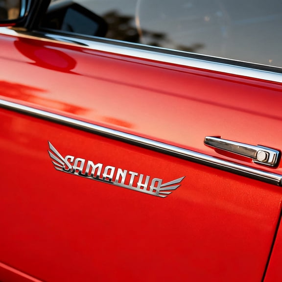 Custom Car Stickers, Custom Stainless Steel Double Wings Car Stickers, Personalized Name & Text Emblem, Waterproof Metal Decal for Cars, Vans, Boats, Bicycles, Refrigerators, Walls & Doors Etc