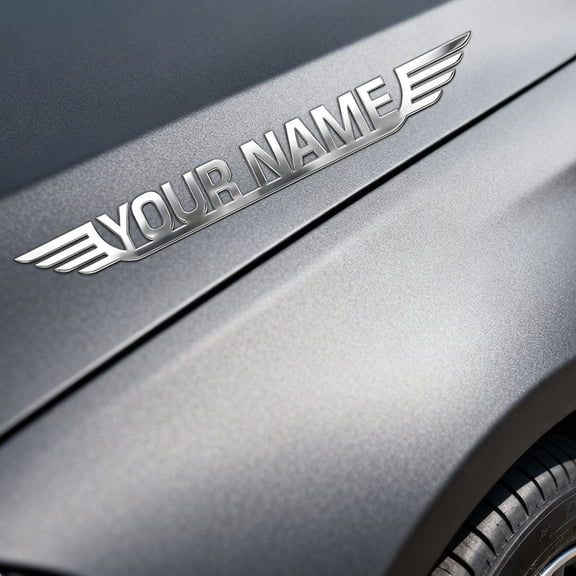 Custom Car Stickers, Custom Stainless Steel Double Wings Car Stickers, Personalized Name & Text Emblem, Waterproof Metal Decal for Cars, Vans, Boats, Bicycles, Refrigerators, Walls & Doors Etc