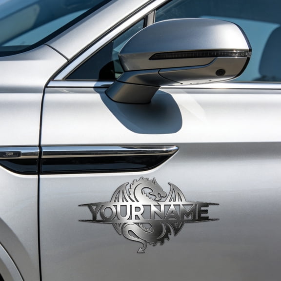 Custom Car Stickers, Custom Stainless Steel Dragon Car Stickers, Personalized Name & Text Emblem, Waterproof Metal Decal for Cars, Vans, Boats, Bicycles, Refrigerators, Walls & Doors