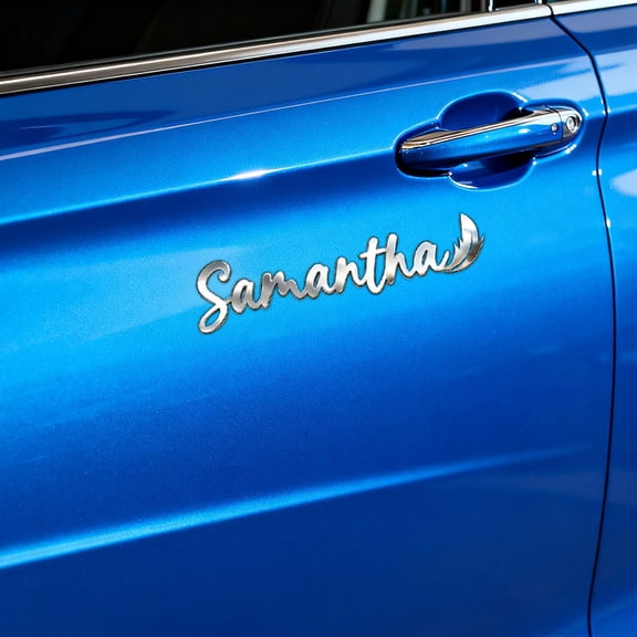 Custom Car Stickers, Custom Stainless Steel Falling Leaves Car Stickers, Personalized Name & Text Emblem, Waterproof Metal Decal for Cars, Vans, Boats, Bicycles, Refrigerators, Walls & Doors Etc
