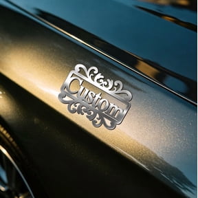 Custom Car Stickers, Custom Stainless Steel Filigree Design Car Stickers, Personalized Name & Text Emblem, Waterproof Metal Decal for Cars, Vans, Boats, Bicycles, Refrigerators, Walls & Doors Etc