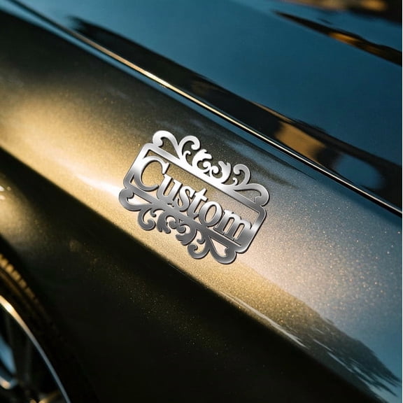 Custom Car Stickers, Custom Stainless Steel Filigree Design Car Stickers, Personalized Name & Text Emblem, Waterproof Metal Decal for Cars, Vans, Boats, Bicycles, Refrigerators, Walls & Doors Etc