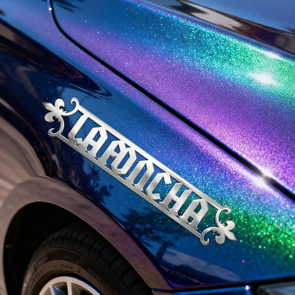 Custom Car Stickers, Custom Stainless Steel Filigree Design Car Stickers, Personalized Name & Text Emblem, Waterproof Metal Decal for Cars, Vans, Boats, Bicycles, Refrigerators, Walls & Doors Etc