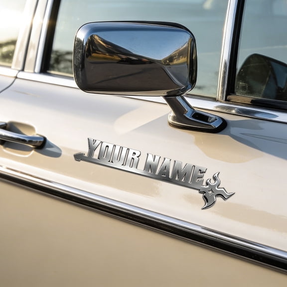 Custom Car Stickers, Custom Stainless Steel Flaming Sword Car Stickers, Personalized Name & Text Emblem, Waterproof Metal Decal for Cars, Vans, Boats, Bicycles, Refrigerators, Walls & Doors