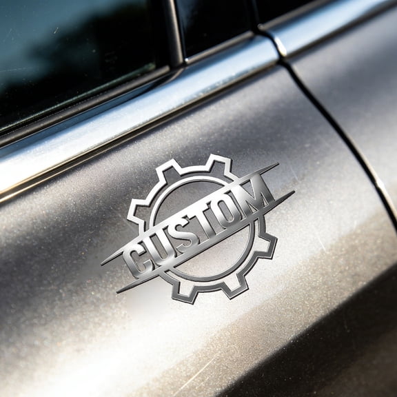 Custom Car Stickers, Custom Stainless Steel Gear Car Stickers, Personalized Name & Text Emblem, Waterproof Metal Decal for Cars, Vans, Boats, Bicycles, Refrigerators, Walls & Doors