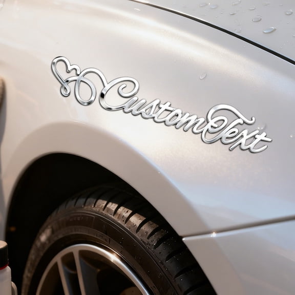 Custom Car Stickers, Custom Stainless Steel Love Heart Symbol Car Stickers, Personalized Name & Text Emblem, Waterproof Metal Decal for Cars, Vans, Boats, Bicycles, Refrigerators, Walls & Doors
