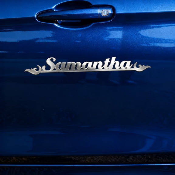 Custom Car Stickers, Custom Stainless Steel Scrollwork Design Car Stickers, Personalized Name & Text Emblem, Waterproof Metal Decal for Cars, Vans, Boats, Bicycles, Refrigerators, Walls & Doors Etc