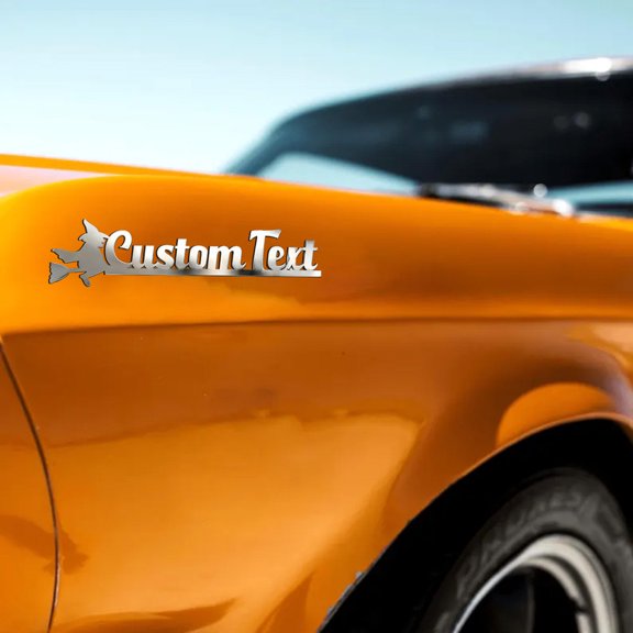 Custom Car Stickers, Stainless Steel Little Magic Witch & Halloween Decorations Car Stickers, Personalized Name & Text Emblem, Waterproof Metal Decal for Cars, Boats, Bicycles, Refrigerators, Doors