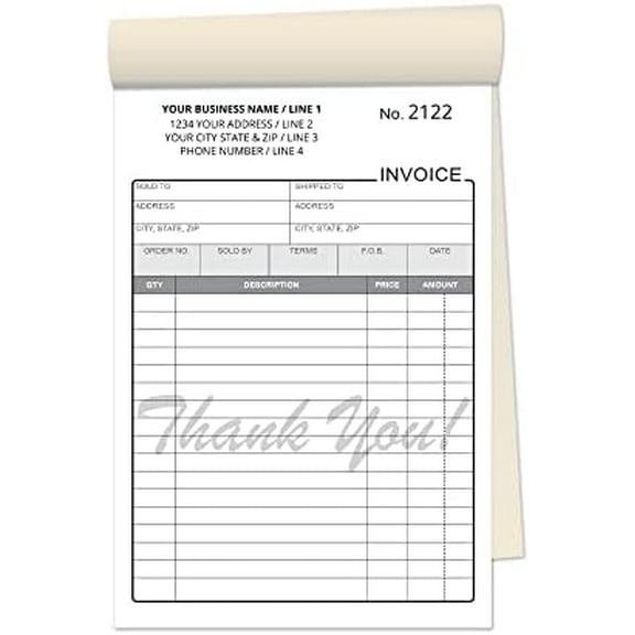 Custom Carbonless Invoice Books 5.5 x 8.5 Inches 2-Part NCR Paper Staple Bound Pads with Manila Cover, Add Company Name, Address, Phone - Easy Sales Receipt for Any Business (White/Yellow, 5 Books)