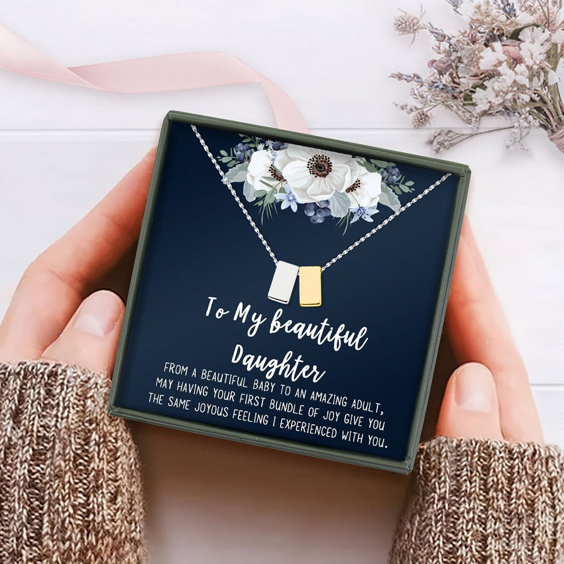 Custom Card Mom Gifts, Cube Necklace for Mother & Daughter, Necklaces for Women, Best Birthday Gift Ideas, Personalized Mother's Jewelry For Her Mothers Day [Silver Gold Cube, Personalized Card]