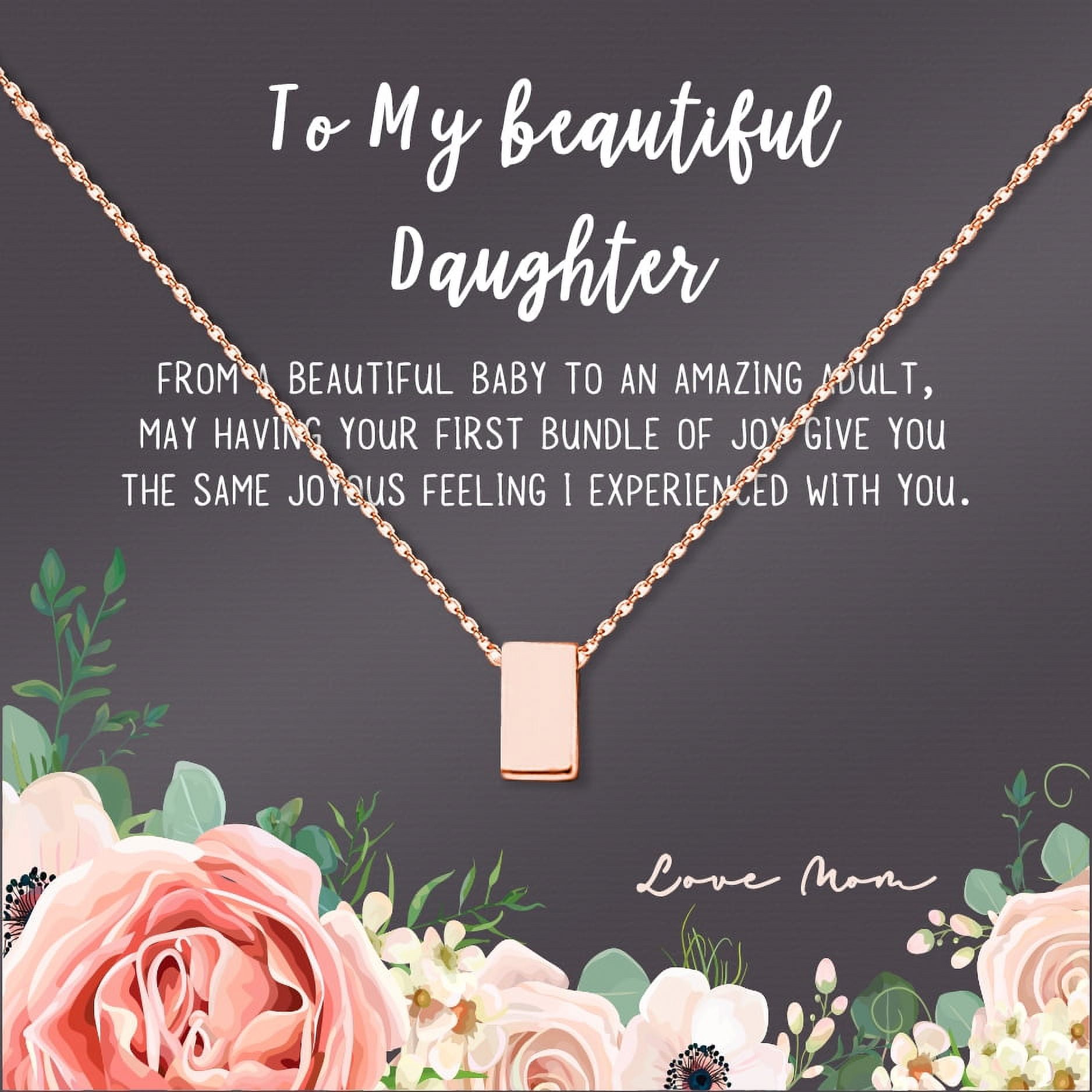 Custom Card Mother Daughter Necklace - Christmas Gift for Daughter Circles, Custom Mothers Day Card Necklace, New Mom Birthday Gift Jewelry Gift [Rose Gold Cube, Personalized Card]
