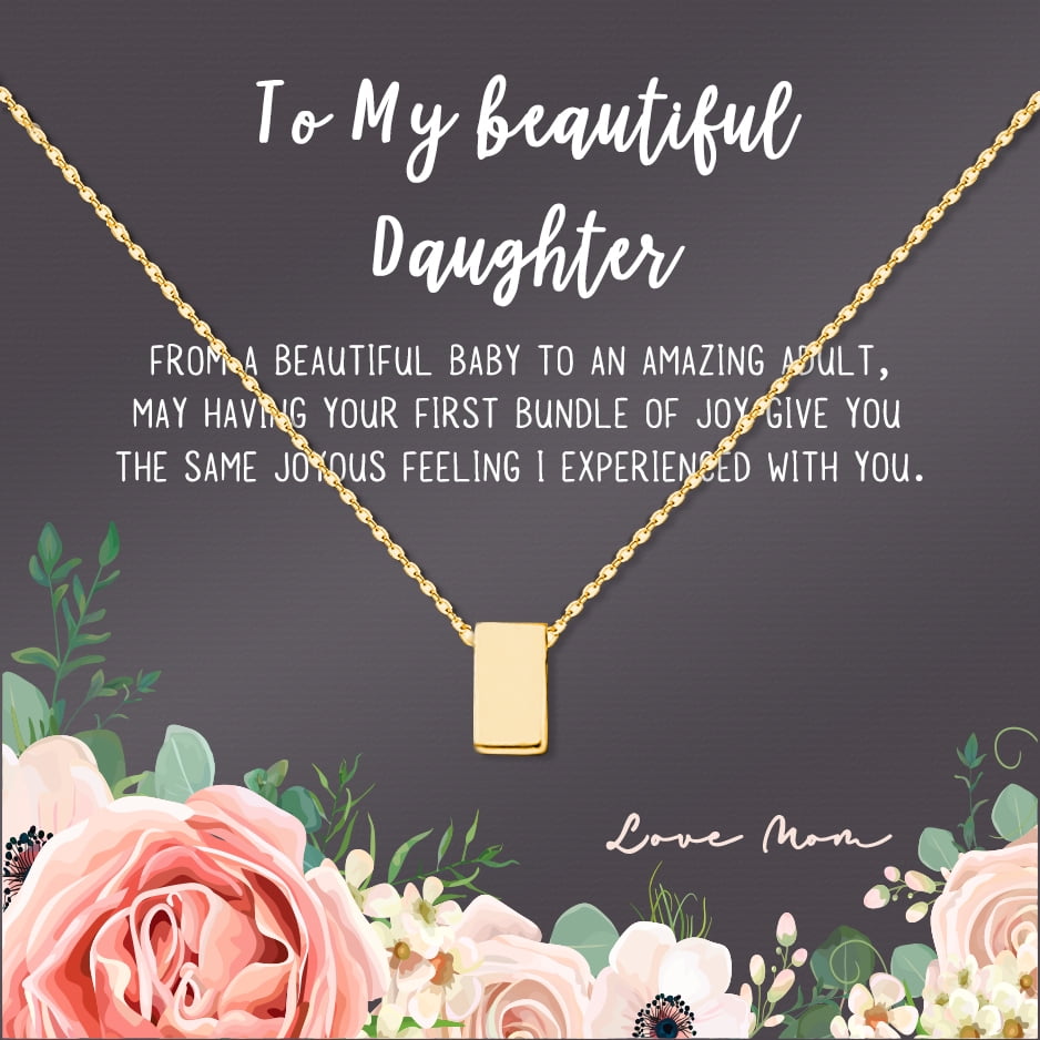 Custom Card Mother Daughter Necklace - Two Silver Infinity Double Circles, Custom Mothers Day Card Necklace, New Mom Mother's Day Jewelry Gift [Gold Cube, Personalized Card]