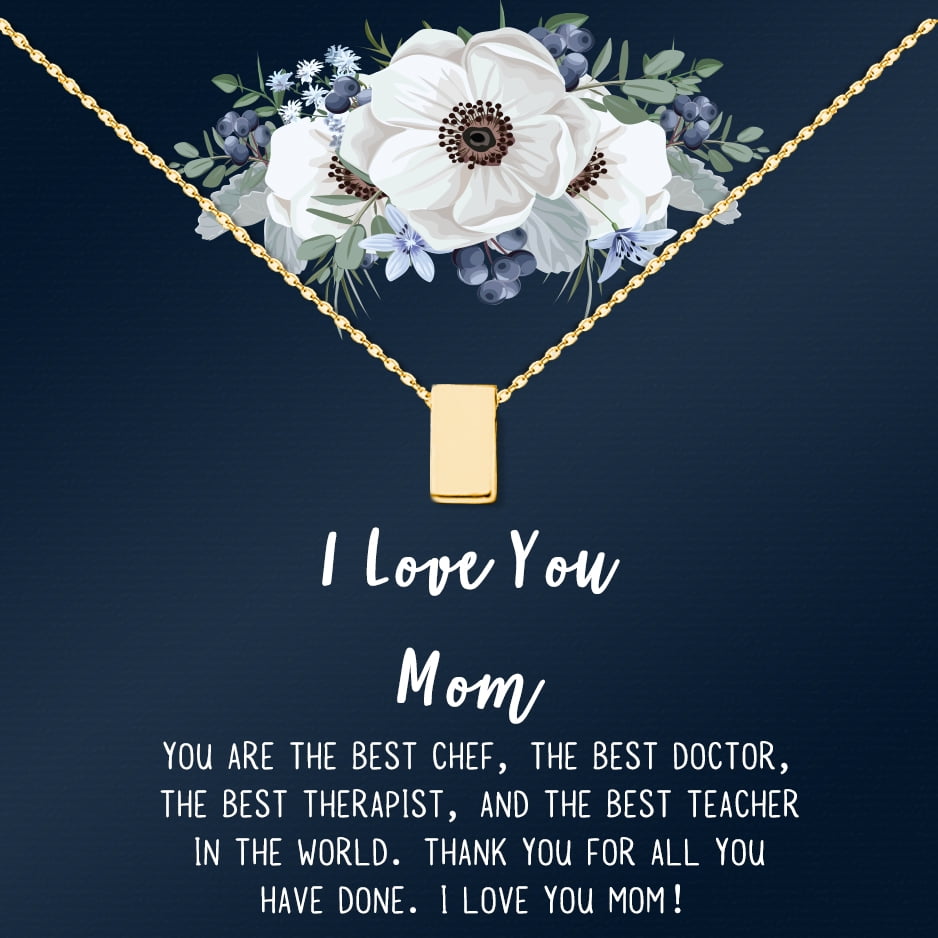 Custom Card Mother Daughter Necklace - Two Silver Infinity Double Circles, Custom Mothers Day Card Necklace, New Mom Mother's Day Jewelry Gift [Gold Cube, Personalized Card]