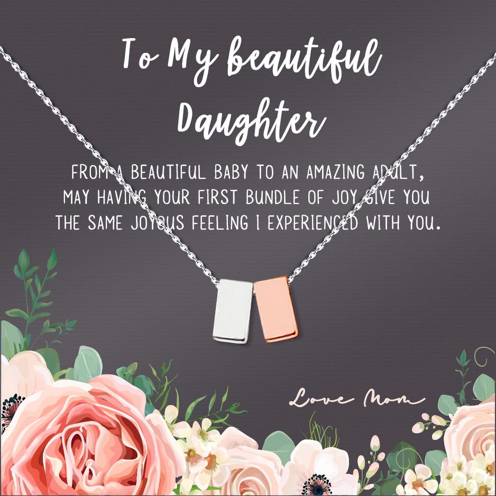 Custom Card Mother Daughter Necklace - Two Silver Infinity Double Circles, Custom Mothers Day Card Necklace, New Mom Mother's Day Jewelry Gift [Rose Gold Cube, Personalized Card]