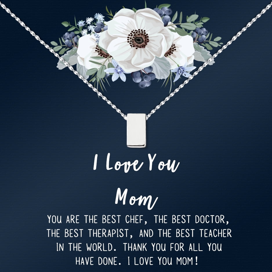 Custom Card Mother Daughter Necklace - Two Silver Infinity Double Circles, Custom Mothers Day Card Necklace, New Mom Mother's Day Jewelry Gift [Silver Cube, Personalized Card]