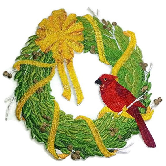Custom Cardinal Wreath Embroidered Iron on/Sew Patch [8" X 8"]