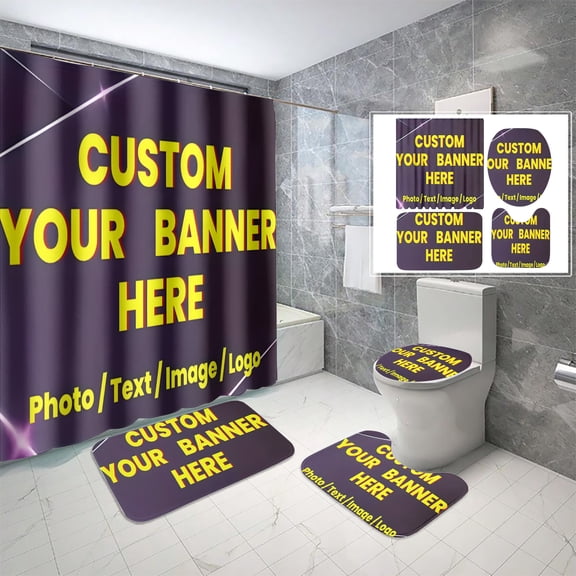 Custom Cartoon 4-Piece Shower Curtain Set, Non-Slip Rug + Toilet Lid Cover + Absorbent Bath Mat, Waterproof Durable Shower Curtain with 12 Hooks, Bathroom Decor 70.8" x 70.8"