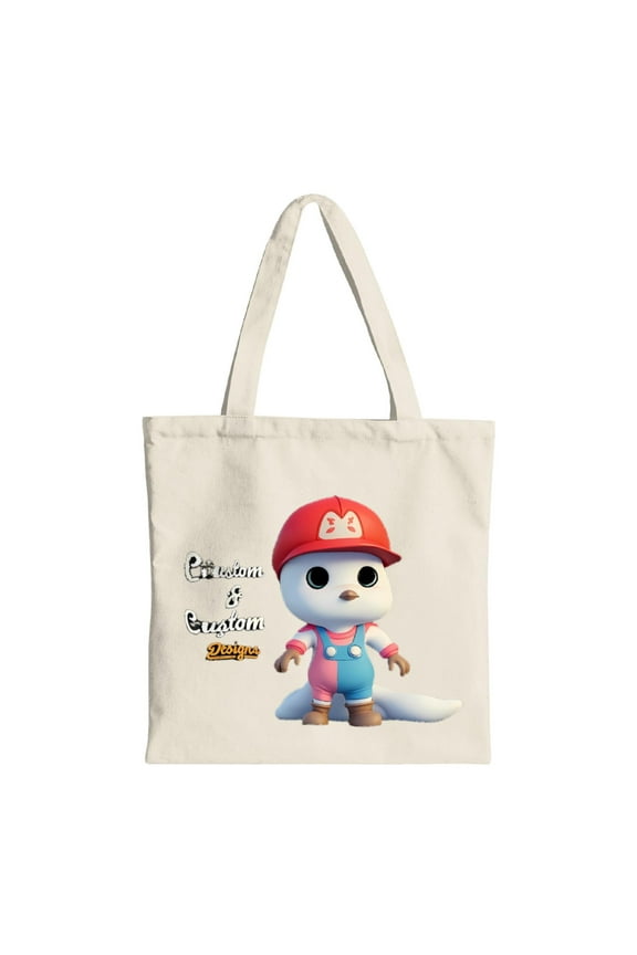 Custom Cartoon Character Tote Bag - Red Cap & Pink Design Perfect for Shopping Travel & Parties - Stylish Canvas Reusable Bag