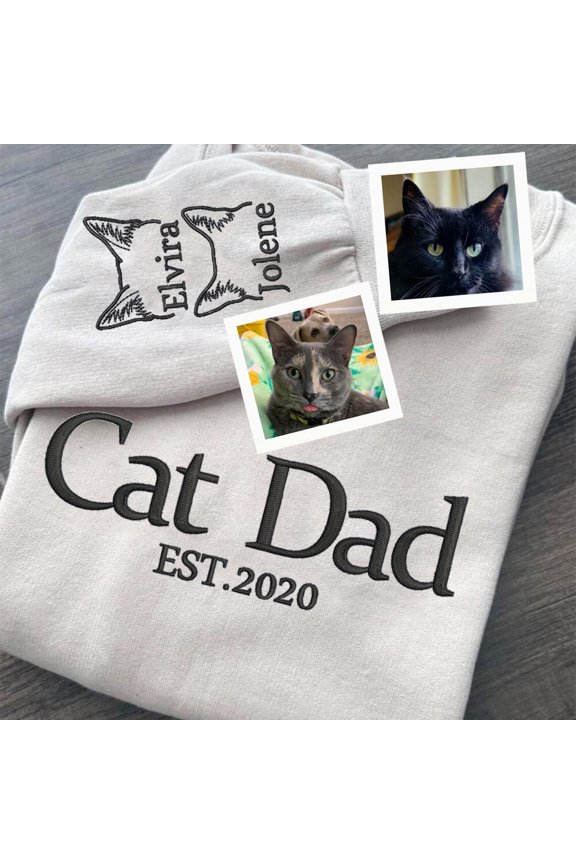 Custom Cat Dad Embroidered Sweatshirt With Date Keepsake Gifts For Pet Lover Father's Day Gift