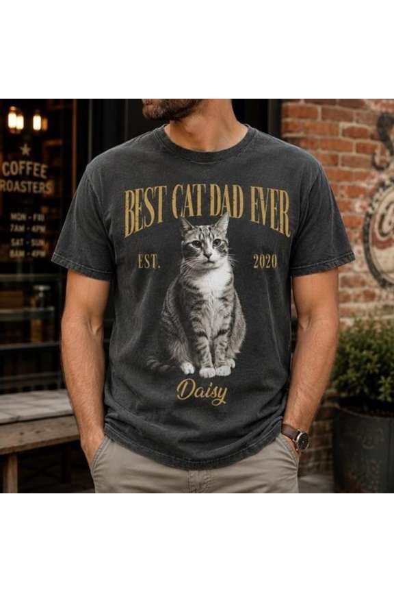Custom Cat Dad Shirt Personalized Photo Gift for Cat Lover Cat Dad Keepsake Tee Cat Dad or