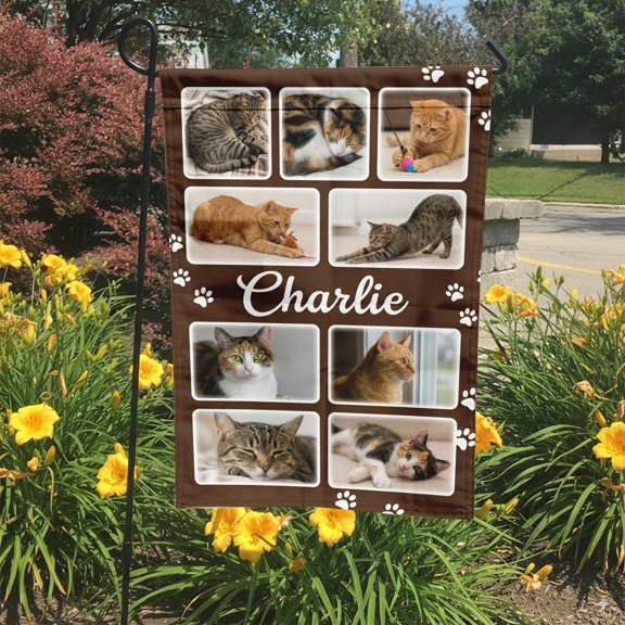 Custom Cat Garden Flag Personalized Pet Photo Collage Cat Lover Gift Outdoor Yard Decor