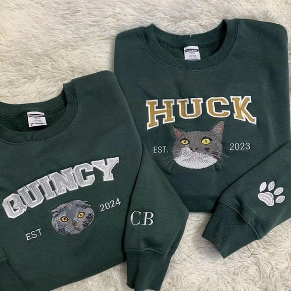 Custom Cat Hoodie Embroidered Cat Name, Personalized Pet Face Sweatshirt from Your Photo, Varsity, Unisex Sweatshirt-LINHKHA