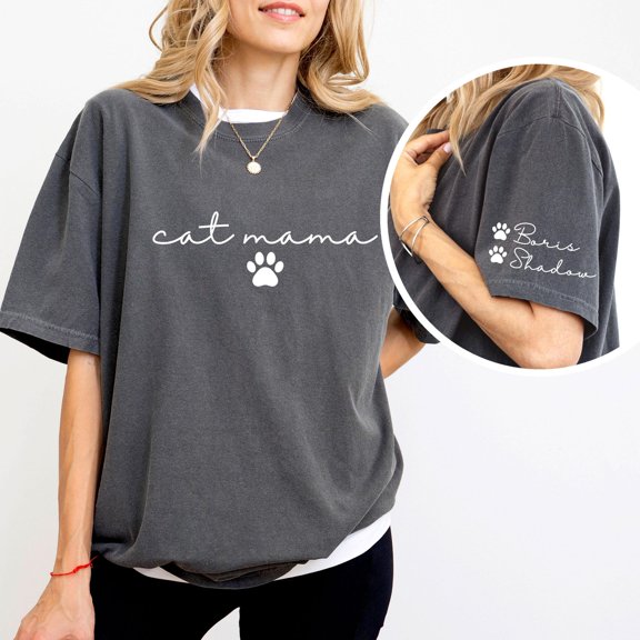 Custom Cat Mama Tshirt Personalized With Cat NamePersonalized Cat Mom ShirtCat Owner Gifta