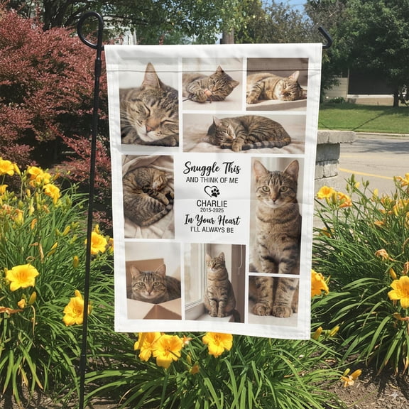 Custom Cat Memorial Garden Flag Photo Collage Pet Loss Gift Snuggle This And Think Of Me C