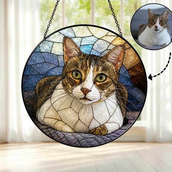 Custom Cat Portrait Gift, Personalized Pet Suncatcher, Cat Memorial Window Hanging, Cat Lover Decor