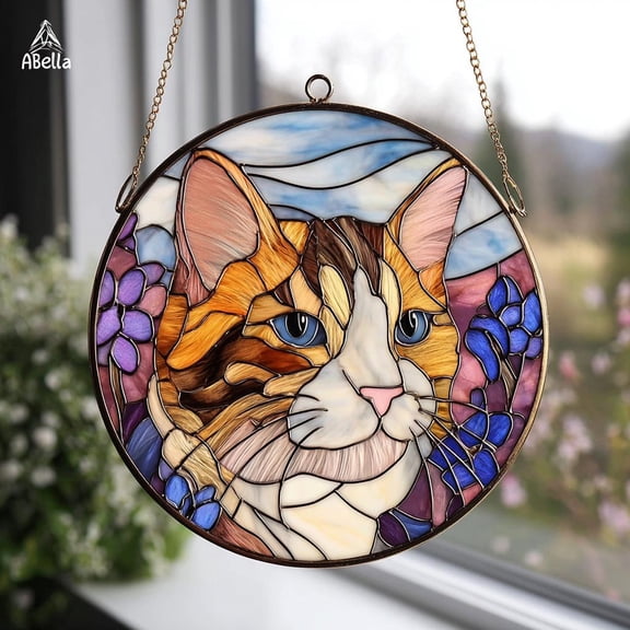 Custom Cat Portrait Suncatcher – Handcrafted Stained Glass Pet Memorial Gift