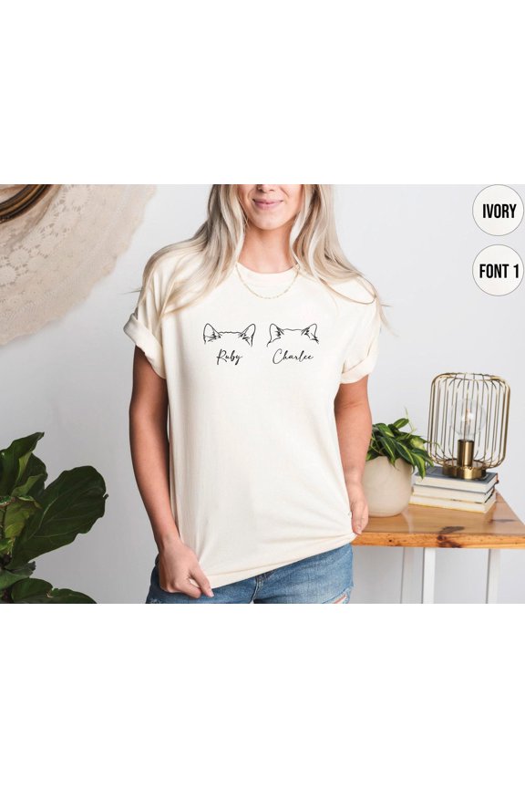 Custom Cat Shirt Personalized Cat Ear Tshirt with Name Custom Cat Mom Shirt Christmas Cat