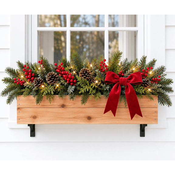 Custom Cedar Window Box Planter with Fitted Liner, Outdoor Wood Flower Box for Fall Mums and Holiday Decor (42"x6.5"x5.5")
