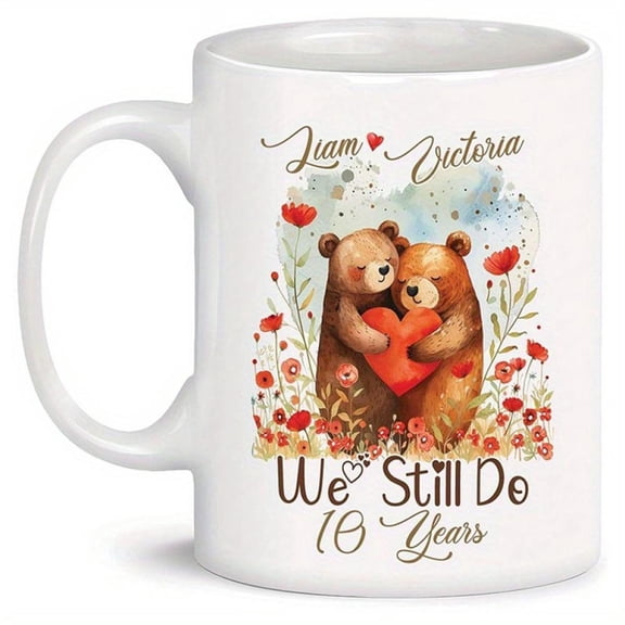 Custom Ceramic Coffee Mug Couples Special Occasions Personalized with Names and Anniversary Details Bear Travel Mugs 11oz Printed Theme Cup