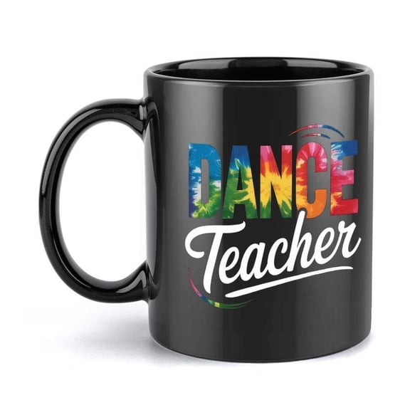 A Custom Ceramic Coffee Mug Dance Teachers Featuring a Vibrant Splatter Paint Design Bold DANCE TEACHER Text Black Ceramic Comfortable Handle Dance Ed