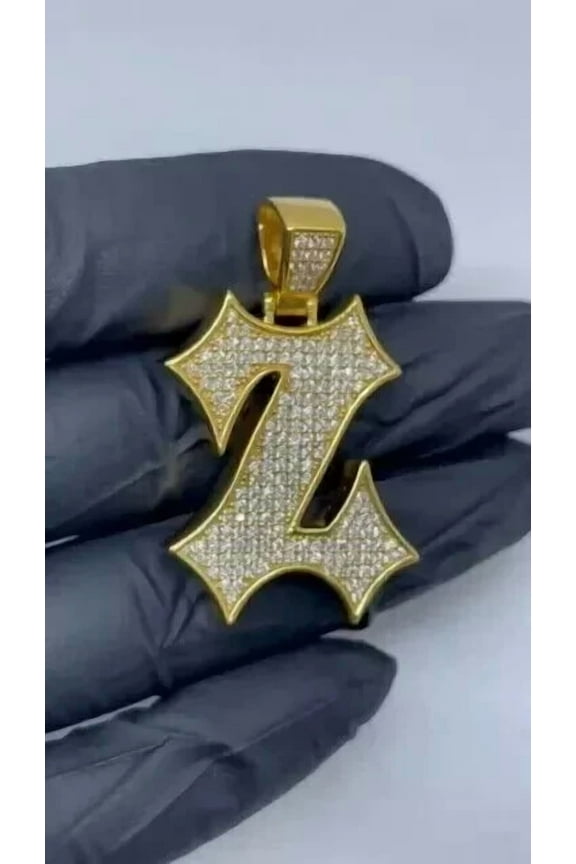 Custom Charm 2TCW Round Cut Lab Created Diamond Initial "Z" Latter Pendant 14K Yellow Gold Plated
