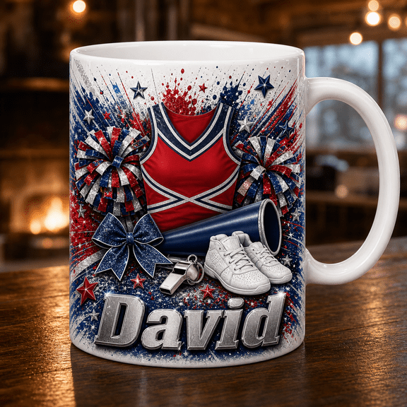 Custom Cheer Mug Personalized Cheer Gift with Name, Pom Poms Jersey Design